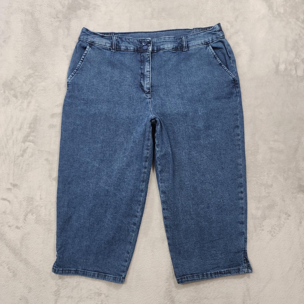 Vintage Karen Scott Jeans Womens 14P PETITE Blue Capri Relaxed Fit Stretch Denim